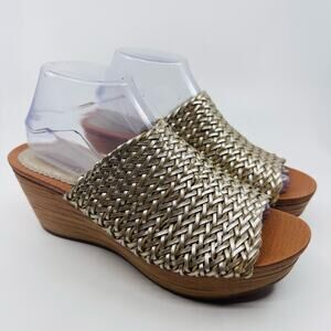 Baretraps Macauley Wedge Slide Sandal Womens 10M Metallic Slip On Woven Shoes